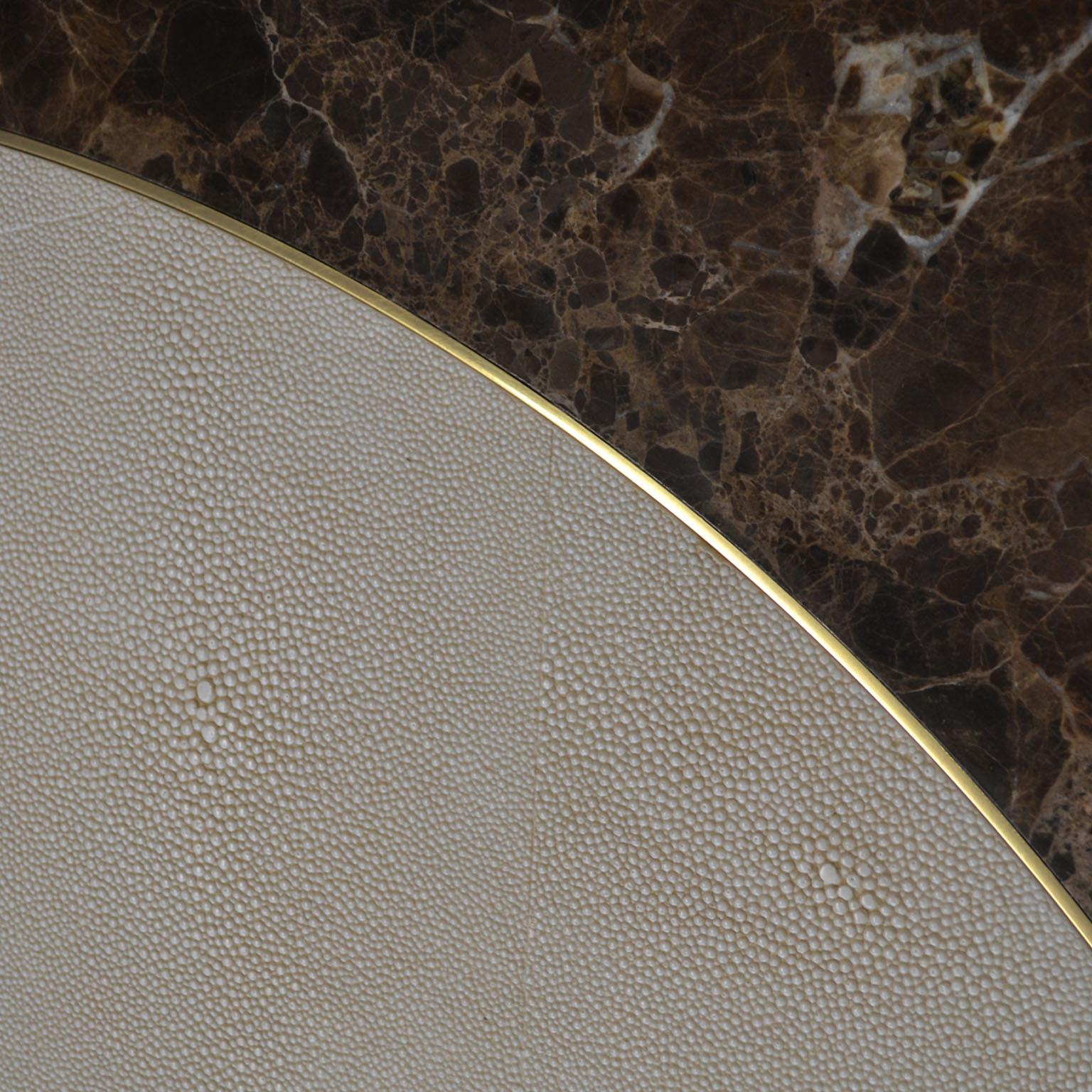 Hand-Crafted Round Dining Table Brown Marble and neutral color shagreen decor handcrafted For Sale