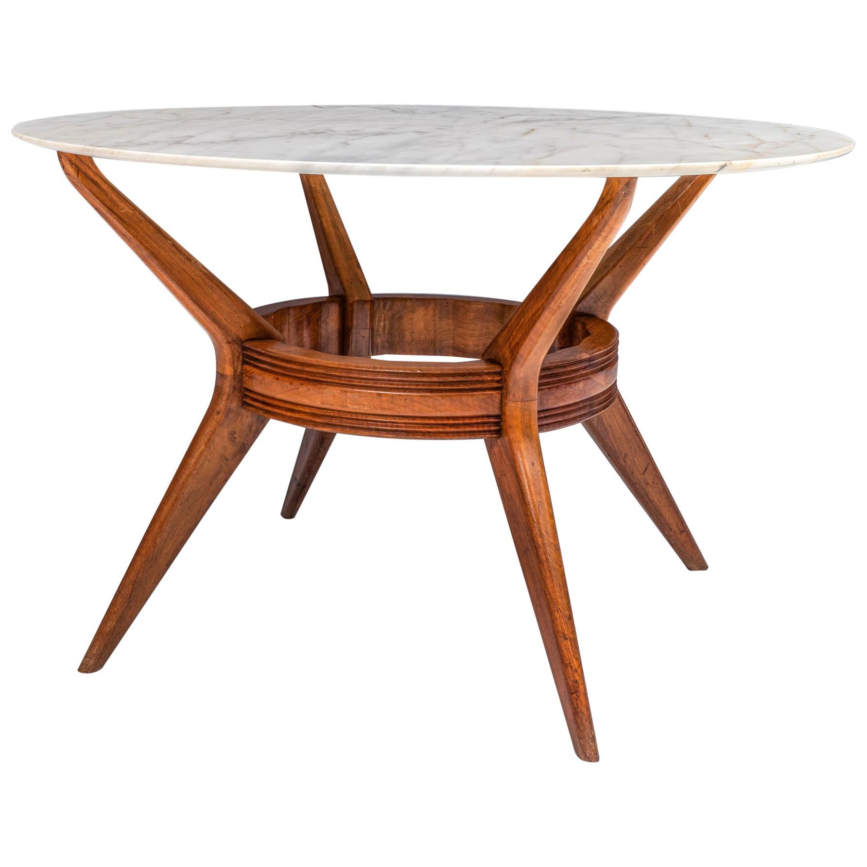 Round Dining Table by Ariberto Colombo in Marble and Wood, Italy, 1950s For Sale
