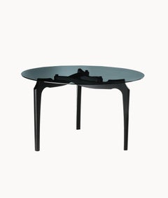 Round dining table "Carlina" by Oscar Tusquets black ash, smoked glass, Spain