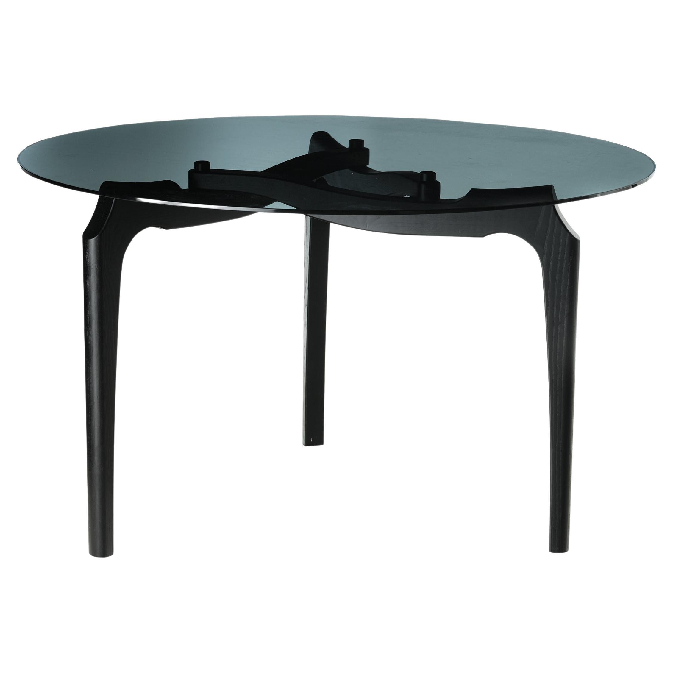 Table de salle à manger ronde "Carlina" par Oscar Tusquets frêne noir, verre fumé, Espagne