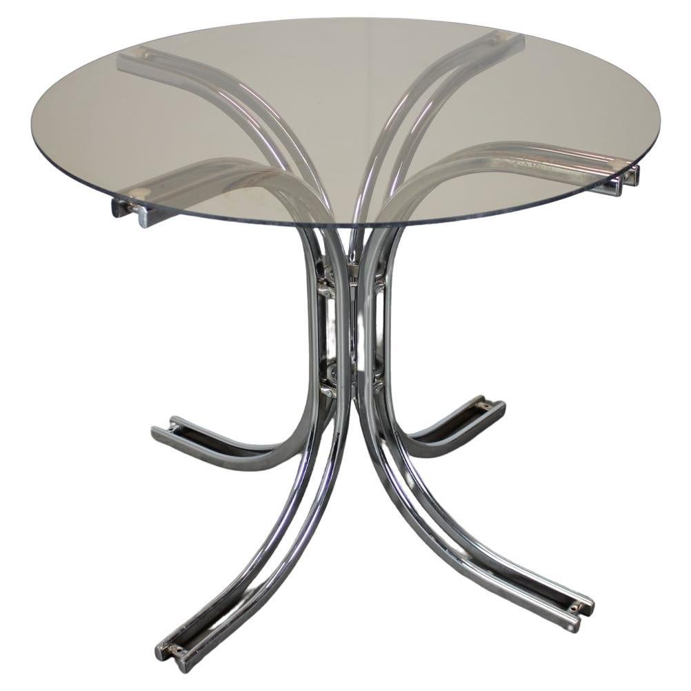 Table de salle à manger ronde Chnrome et verre / Italie, années 1980