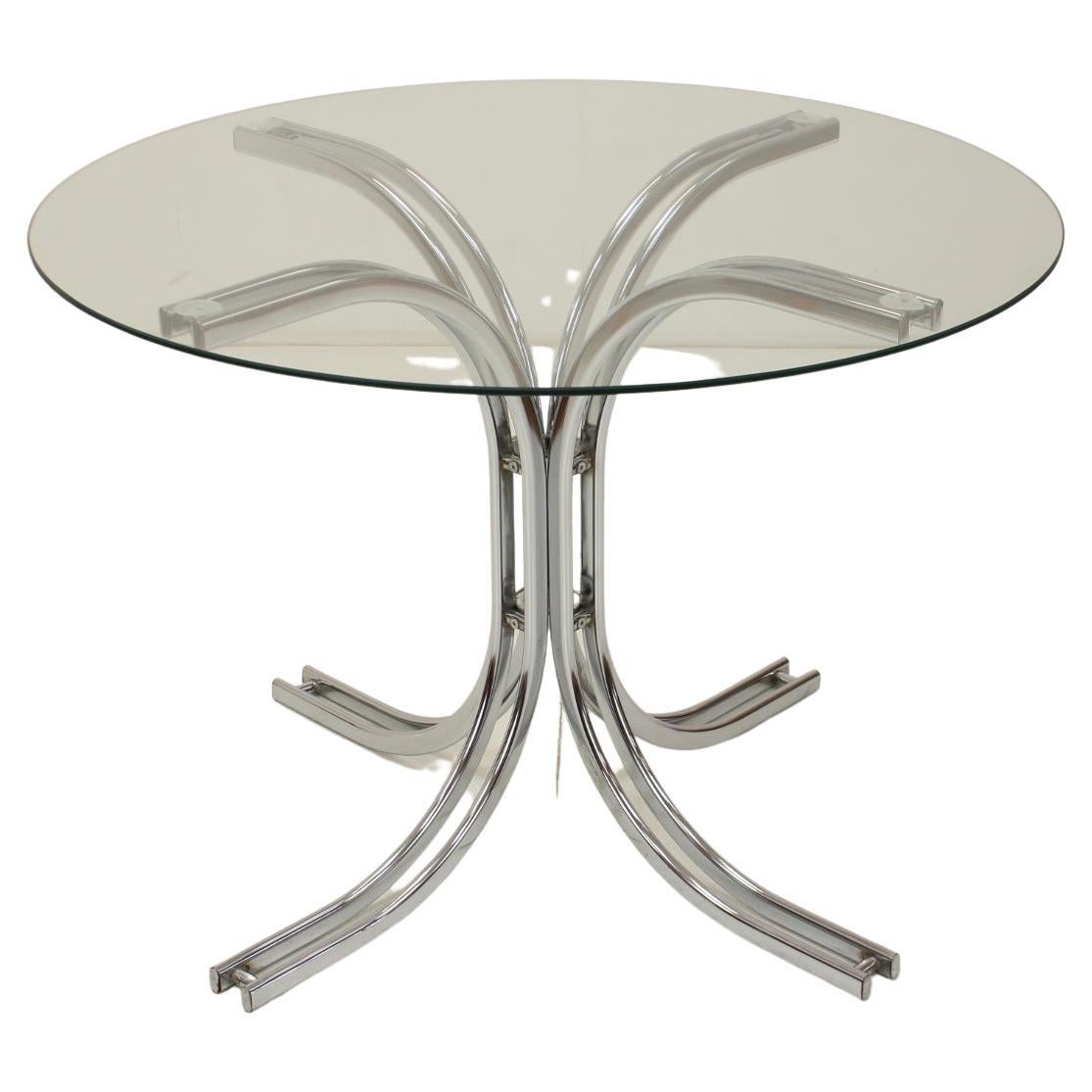 Round Dining Table Chrome and Glass / Italy, 1980s