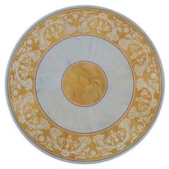 Round Dining Table Classic Scagliola Art Inlay Marbled Wood Base Gold Details