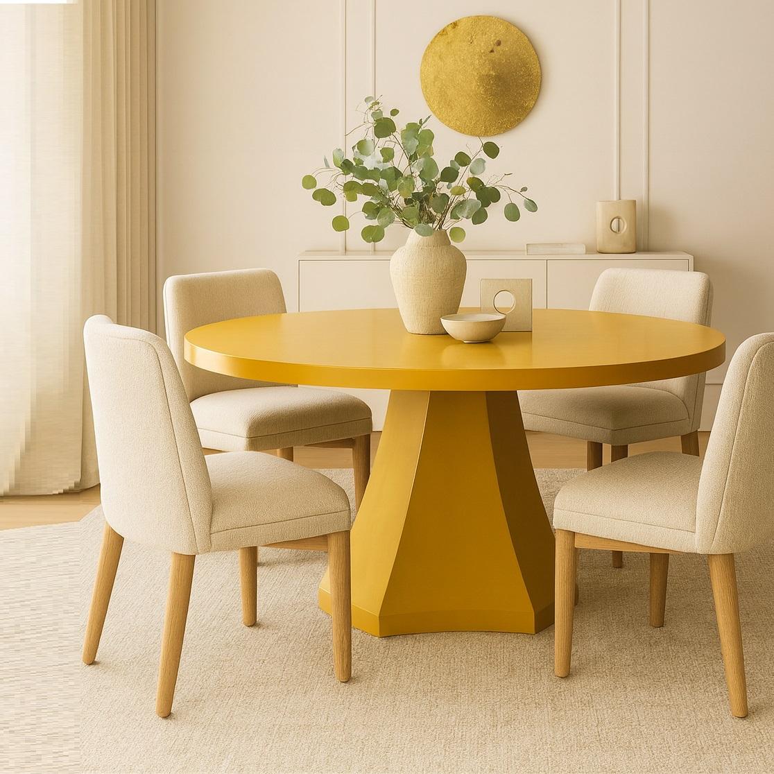 Portuguese Round Dining Table Featuring Faceted Geometric Pedestal Base For Sale