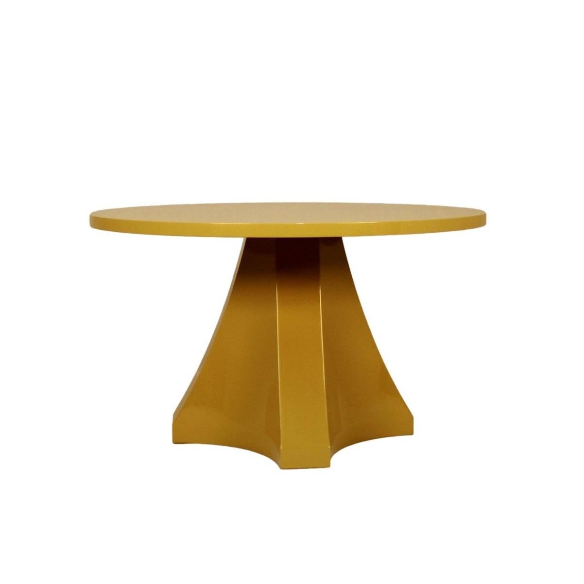 Hand-Crafted Round Dining Table Featuring Faceted Geometric Pedestal Base For Sale