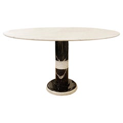Round Dining Table in Black and White Marble, In the Style of Sottsass