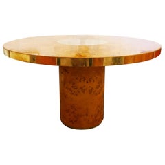 Round Dining Table in Brass and Wood by Willy Rizzo for Mario Sabot, 1970s