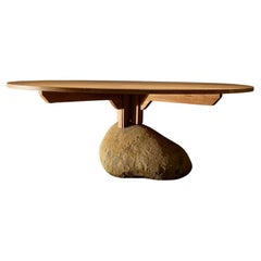 Round Dining Table in Catuaba Wood and River Stone by Rodrigo Silveira, Brazil