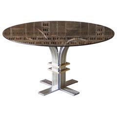 Table de salle à manger ronde en acier chromé et doré de Banci Firenze, Italie, années 1970