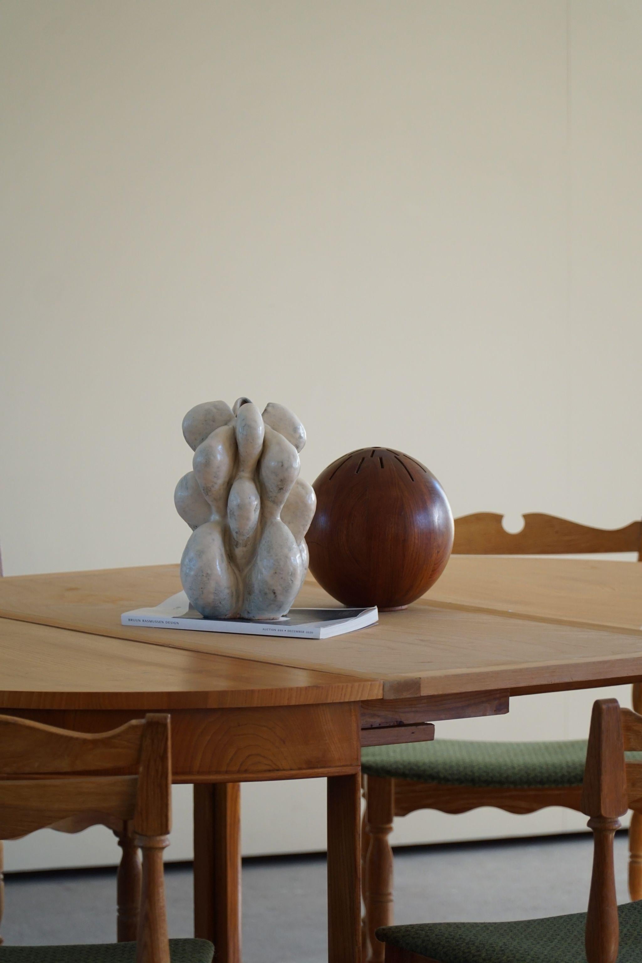 Round Dining Table in Elm Wood with Four Extensions, Danish Cabinetmaker, 1950s 7