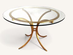 Round Dining Table in Gilt Metal and Glass by Robert Thibier (1926-2001)