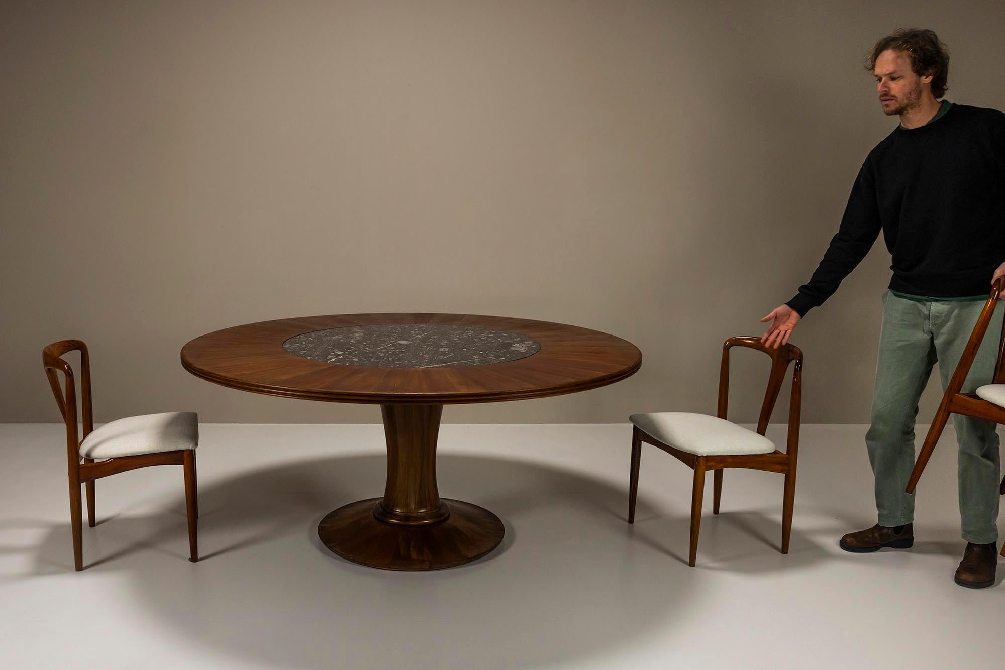 Italian Round Dining Table In Mahogany And Terrazzo, Italy 1950's For Sale