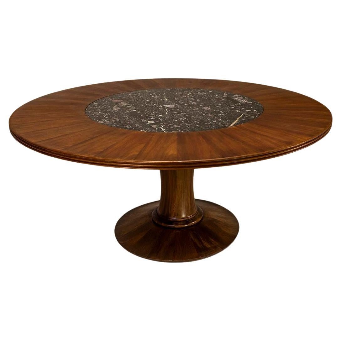 Round Dining Table In Mahogany And Terrazzo, Italy 1950's For Sale