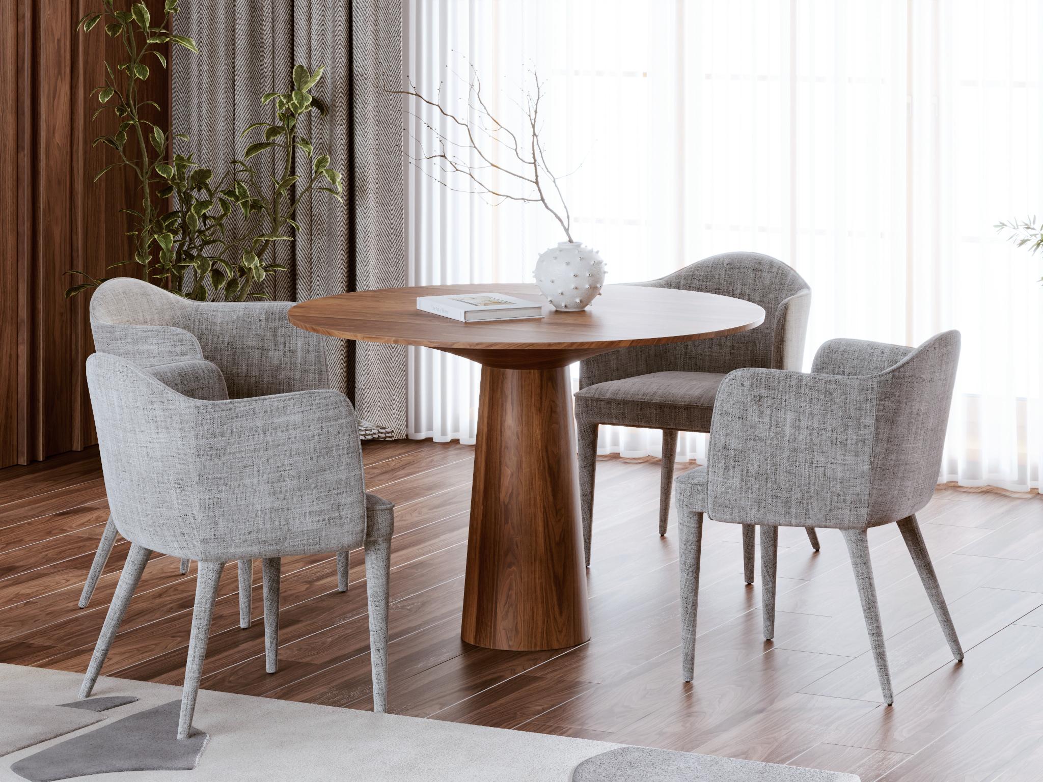Modern Round Dining Table in Solid Walnut – A Signature Design by Sergio Vulpe
If you need a 3D model, just let us know!

This round dining table is more than just furniture – it’s a conceptual design by Sergio Vulpe, blending the natural beauty of
