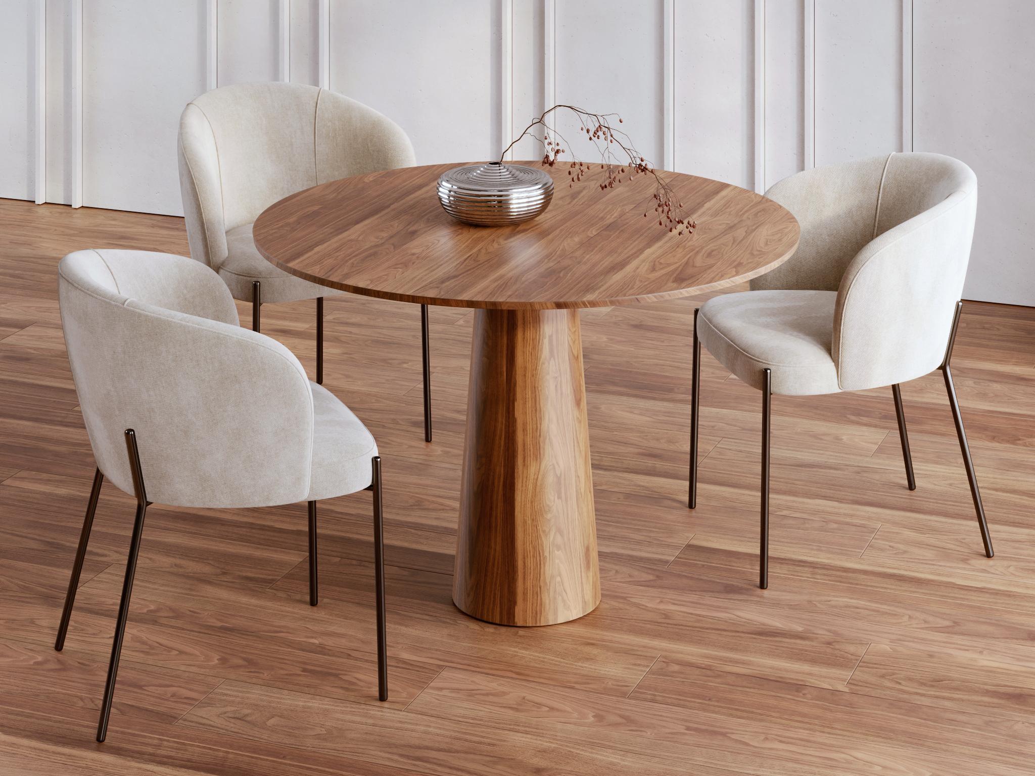 Scandinavian Modern Modern Round Dining Table in Natural Solid Walnut By Sergio Vulpe + 3D Model For Sale