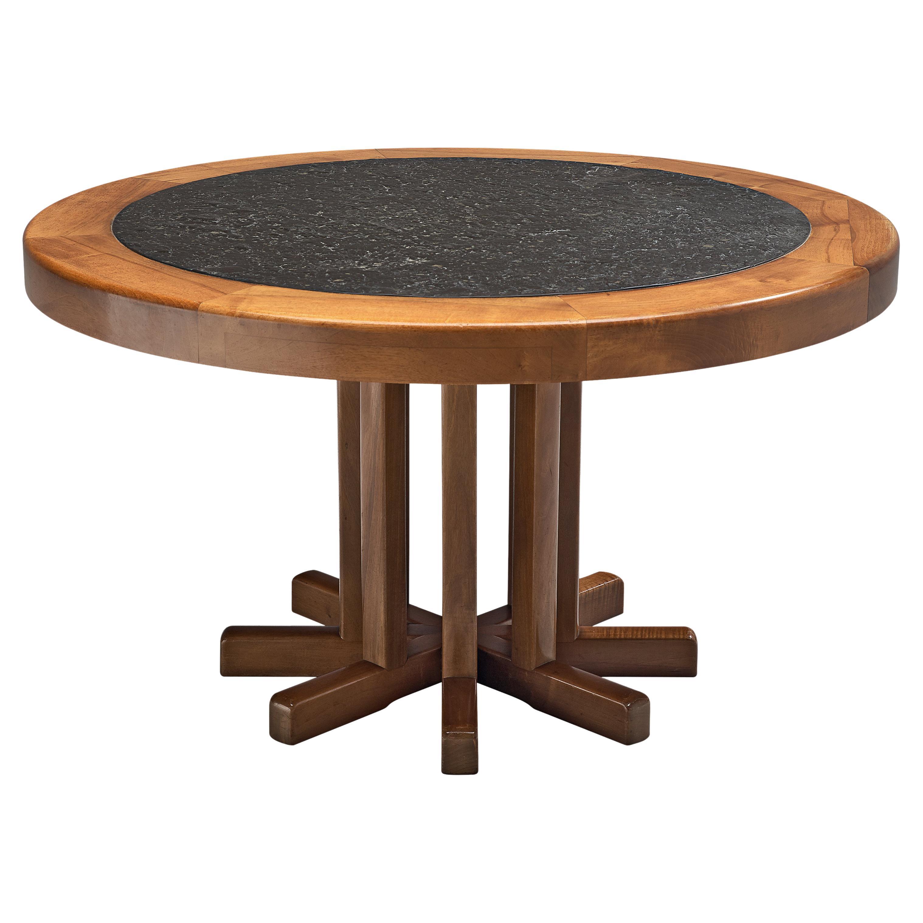 Round Dining Table in Solid Elm with Slate Inlay