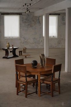 Table de salle à manger ronde en Oak massif avec rallonge, milieu du siècle danois, années 1960