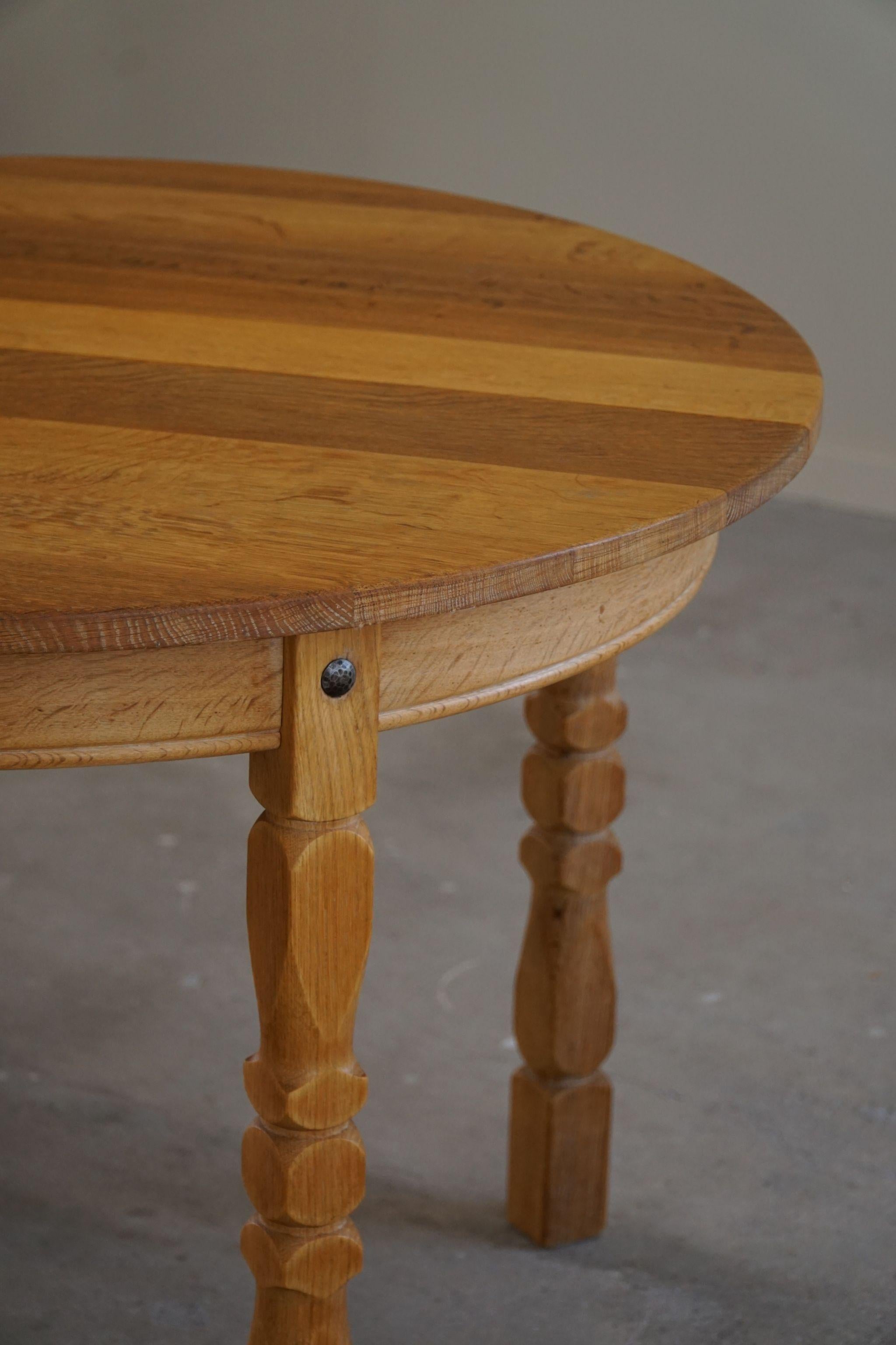 Round Dining Table in Solid Oak with One Extension, Danish Cabinetmaker ...