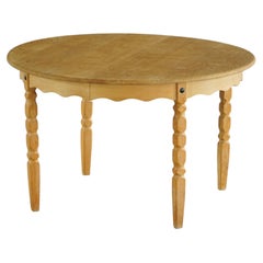 Round Dining Table in Solid Oak with Three Extensions, Danish Mid Century, 1960s