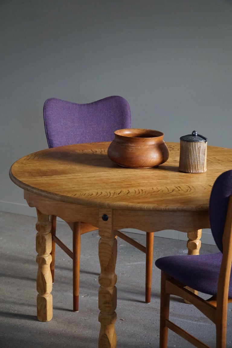 Round Dining Table in Solid Oak with Two Extensions, Danish ...