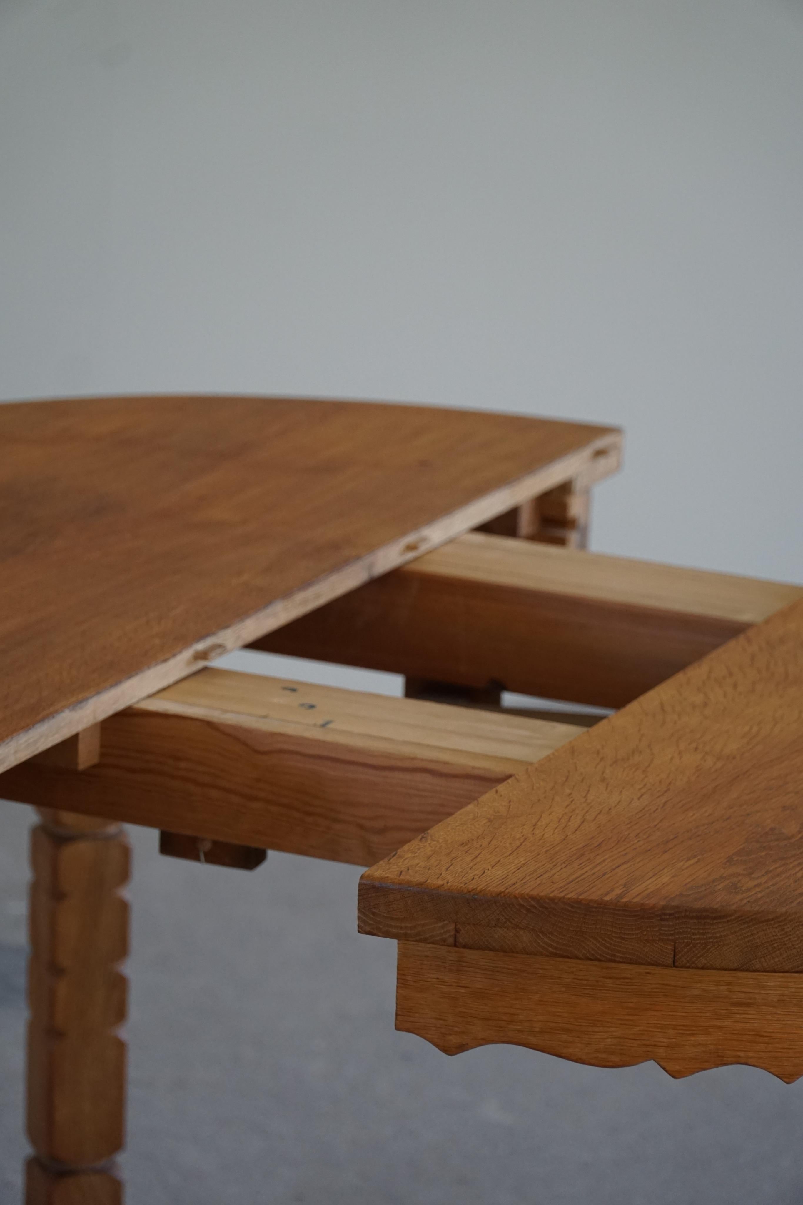 Mid-Century Modern Round Dining Table in Solid Oak with Two Extensions, Danish Mid-Century, 1960s