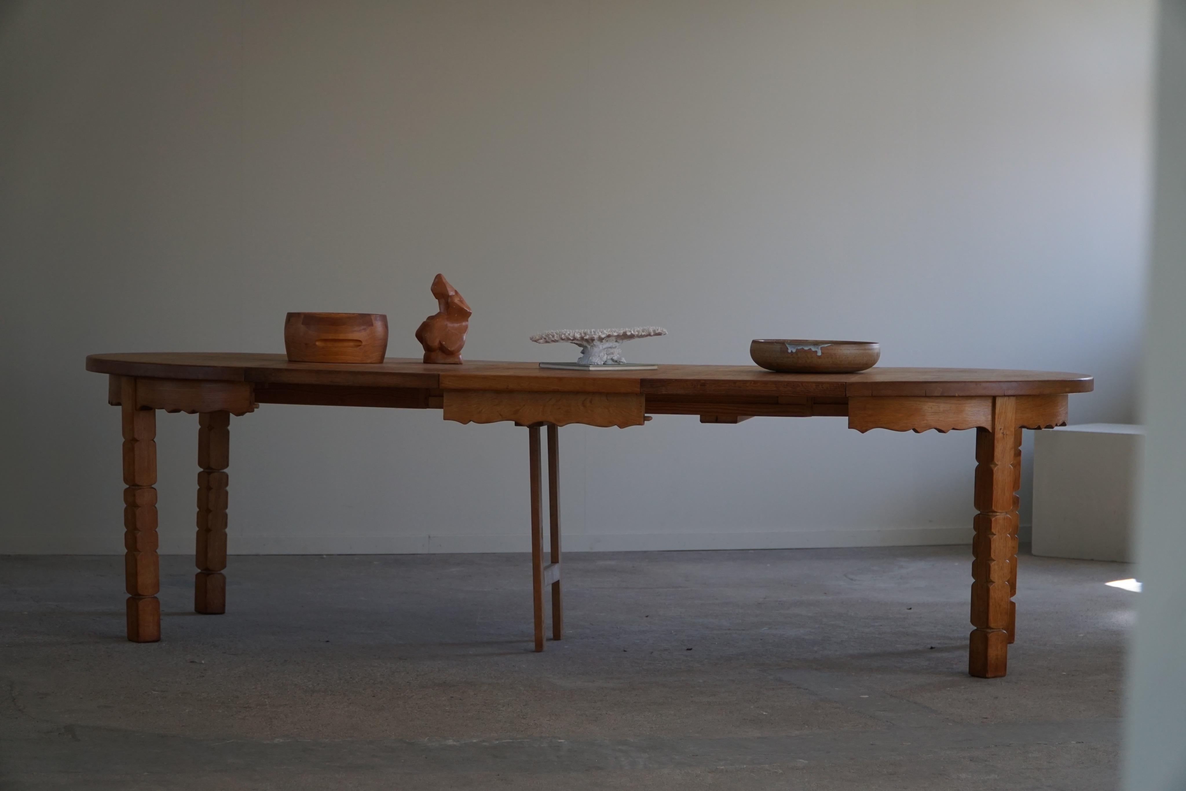 20th Century Round Dining Table in Solid Oak with Two Extensions, Danish Mid-Century, 1960s
