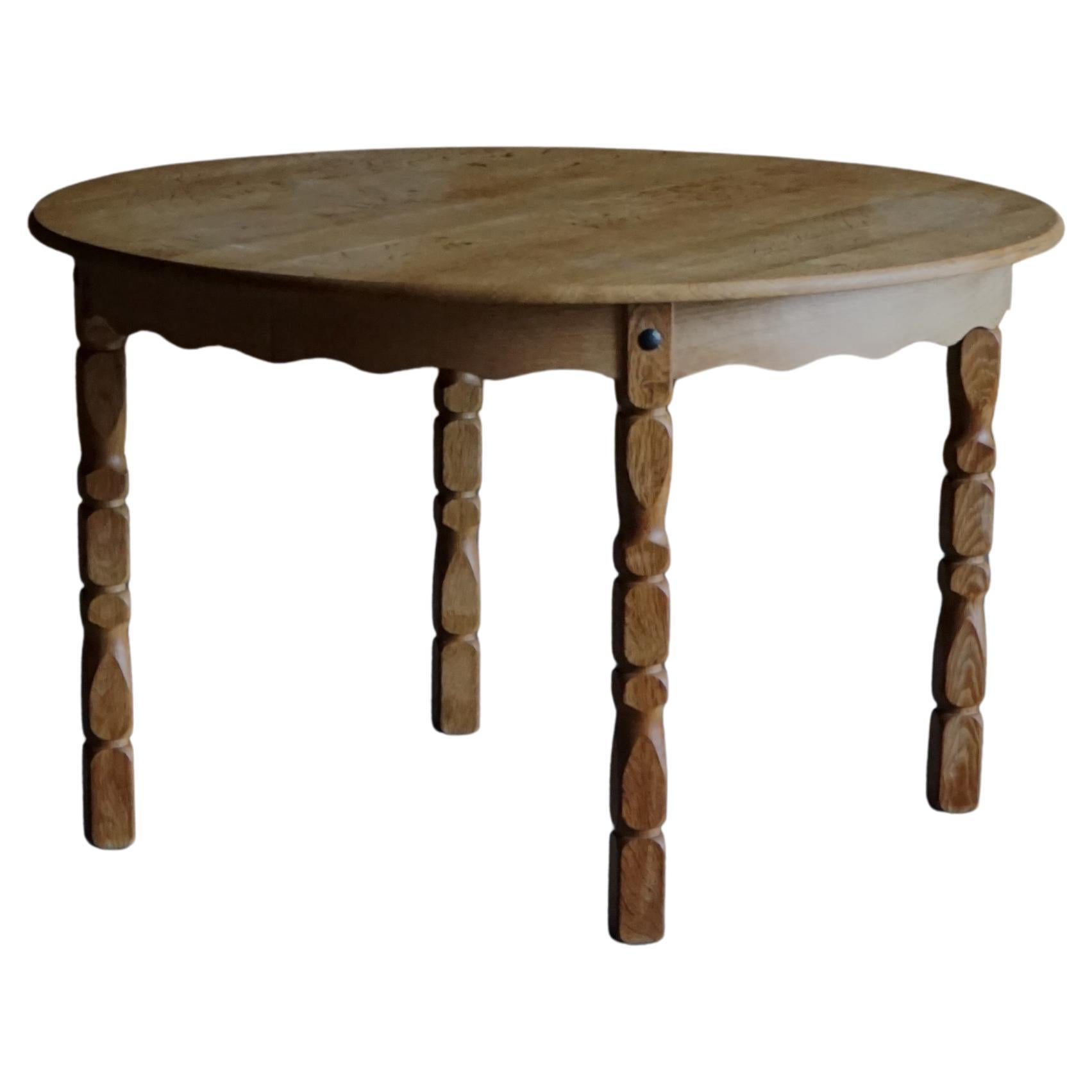 Round Dining Table in Solid Oak with Two Extensions, Danish Mid Century, 1960s