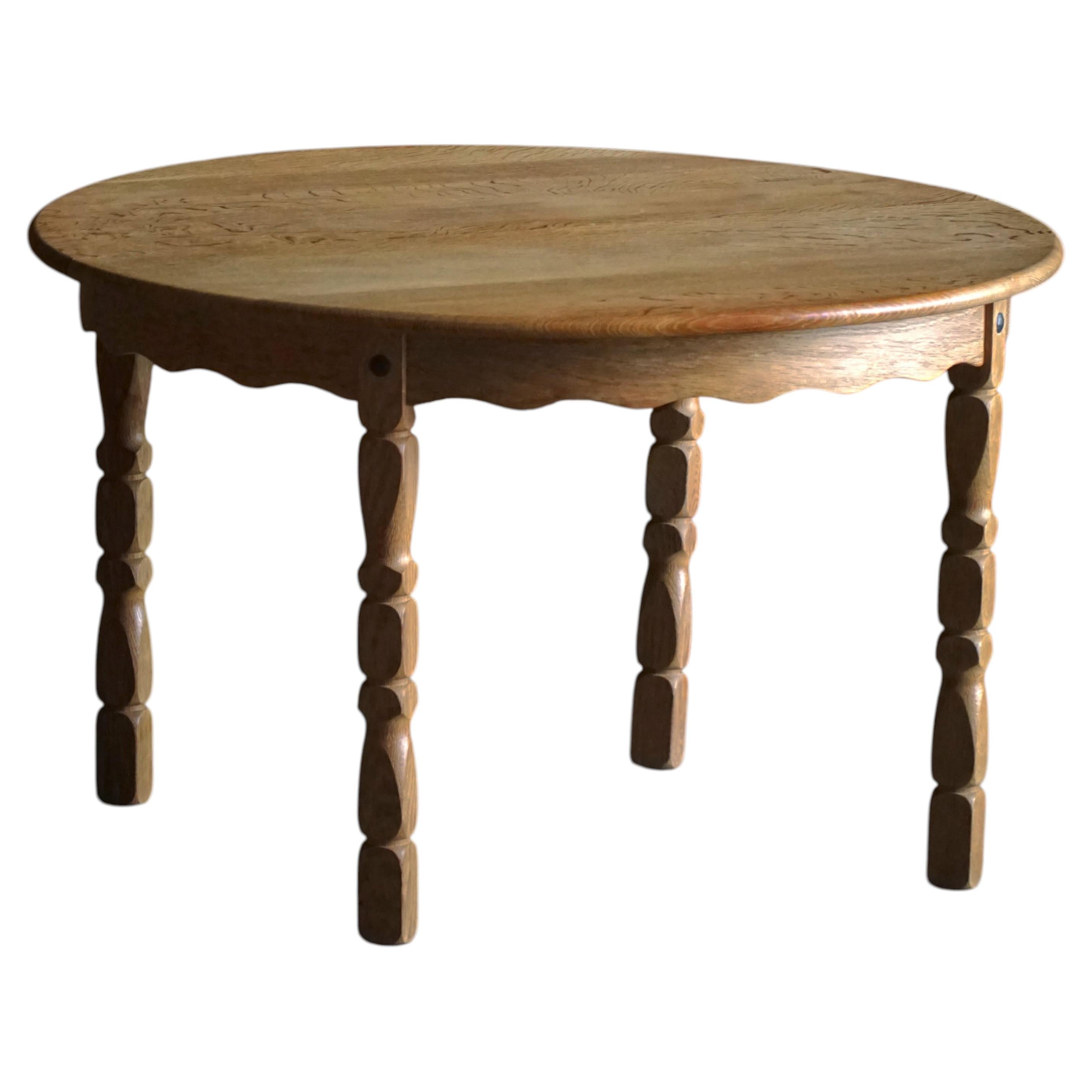 Round Dining Table in Solid Oak with Two Extensions, Danish Mid Century, 1960s