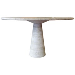 Round Dining Table in Travertine by Angelo Mangiarotti, Italy 1970s