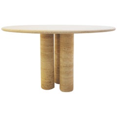 Round Dining Table in Travertine by Mario Bellini, Italy 1970s