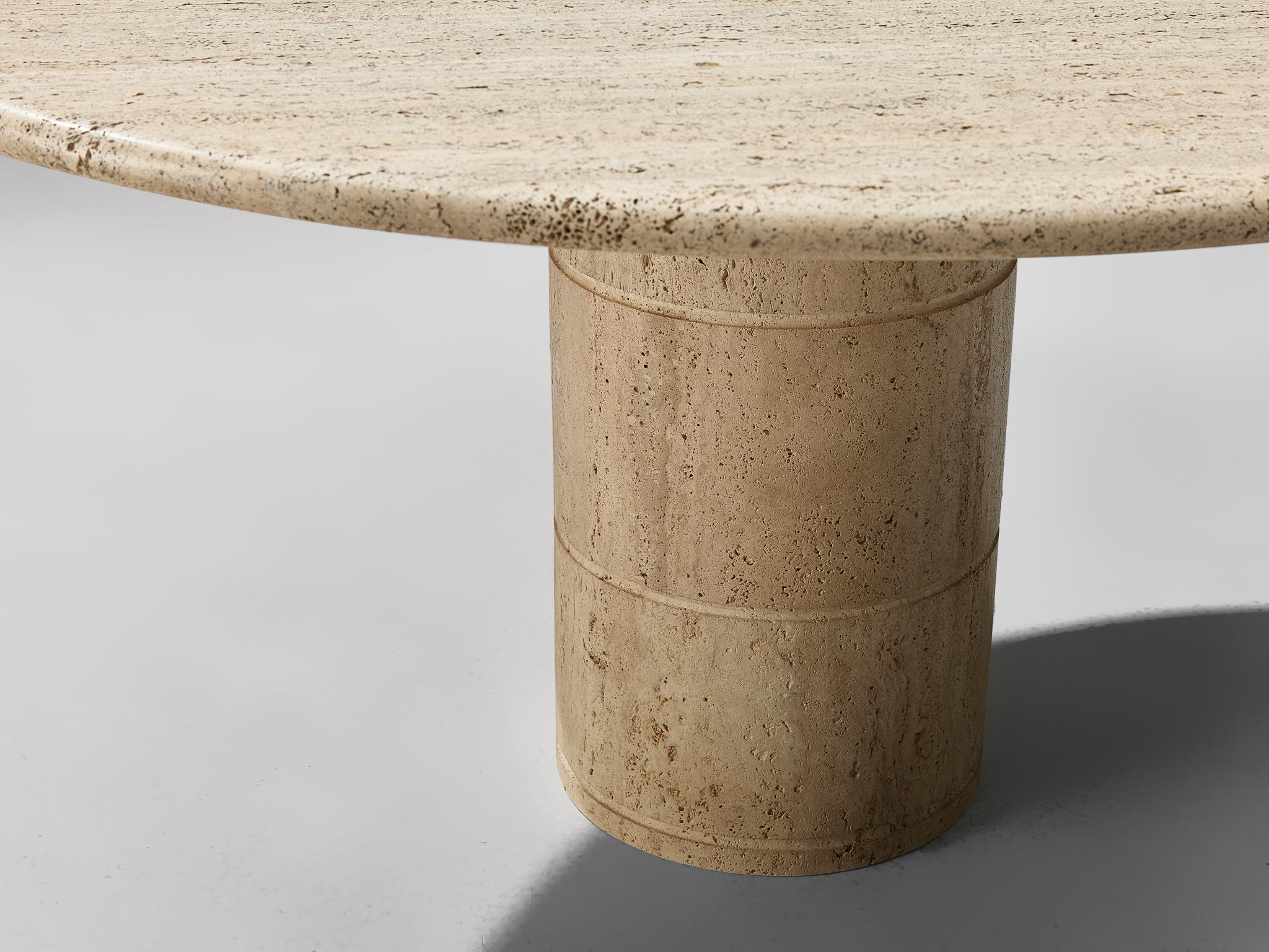 round travertine dining table