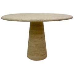 Round Dining Table in Travertine in Style of Angelo Mangiarotti
