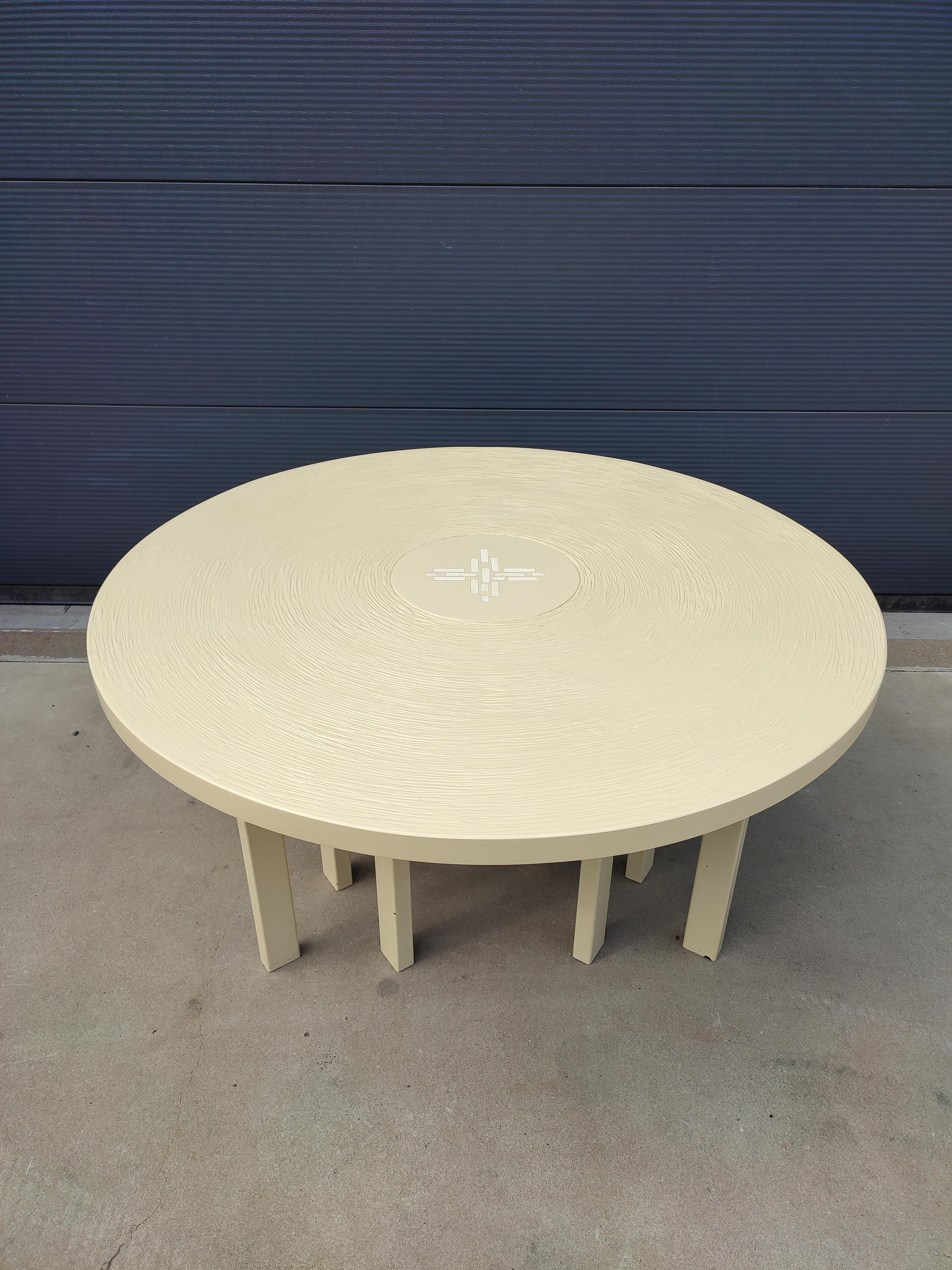 Mid-Century Modern Round Dining Table in White/ Cream from Jean Claude Dresse For Sale