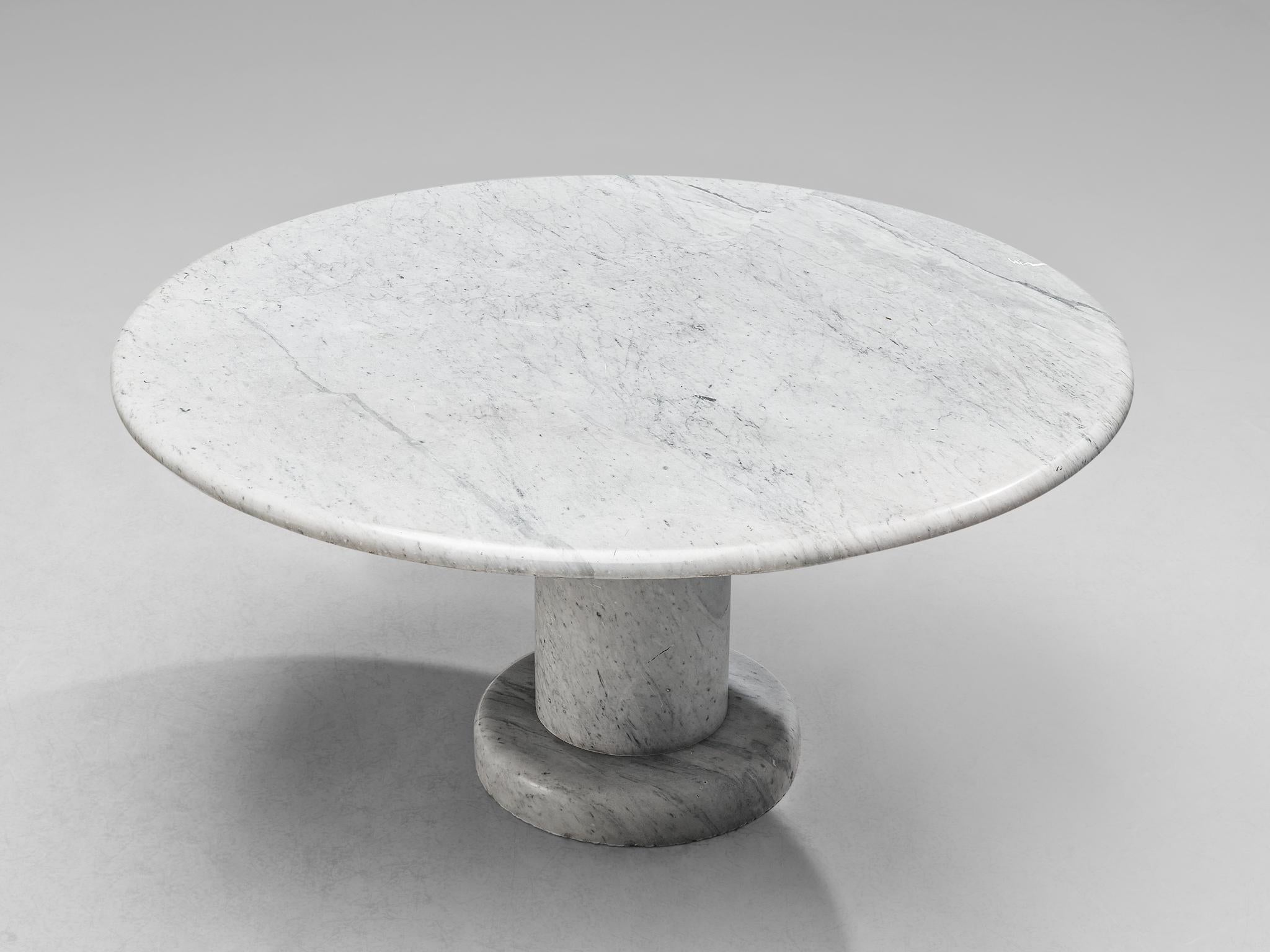 Italian Round Dining Table in White Marble