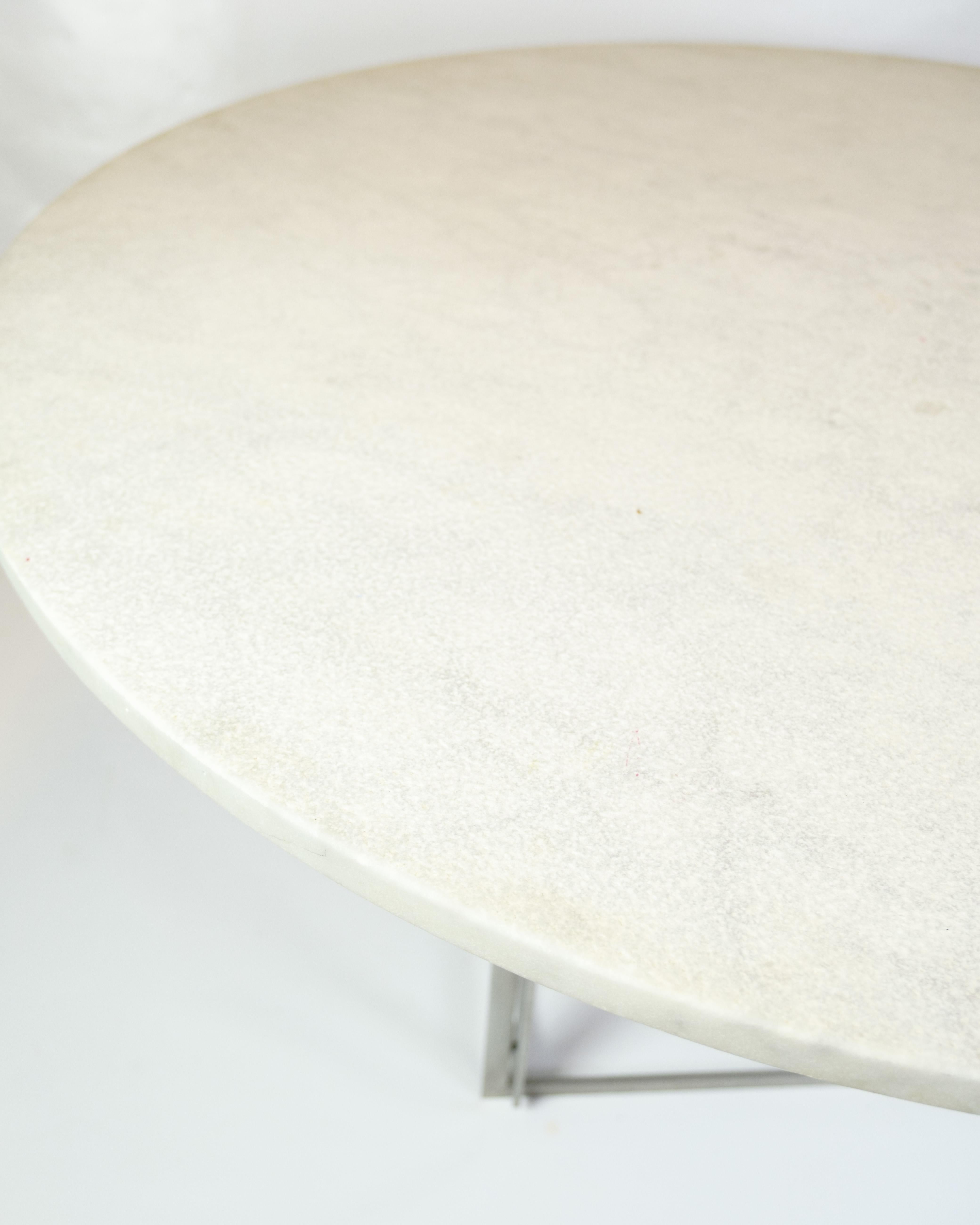 Mid-Century Modern Round Dining Table Model PK54 In Rolled White Marble By Poul Kjærholm From 1963s For Sale