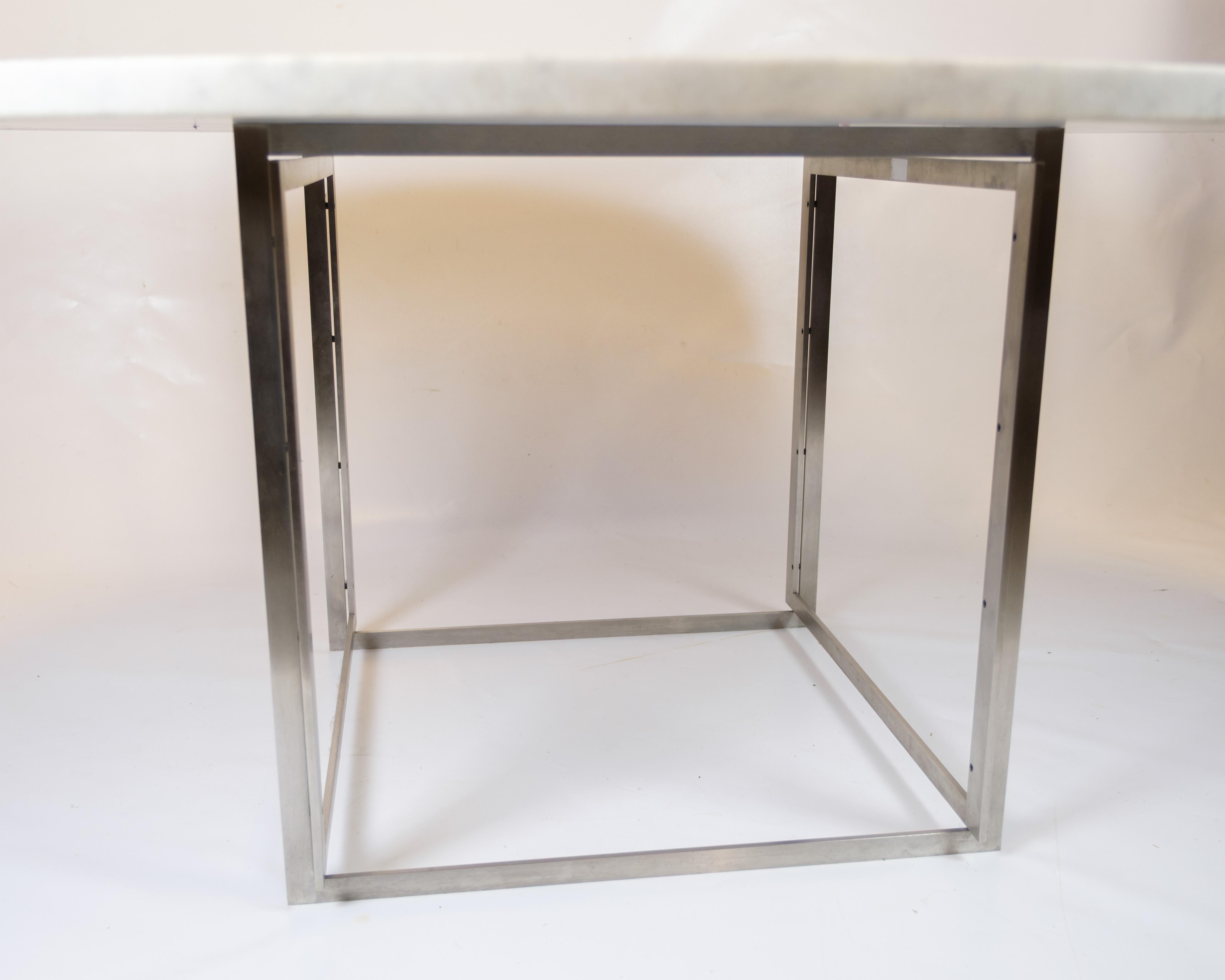 Steel Round Dining Table Model PK54 In Rolled White Marble By Poul Kjærholm From 1963s For Sale