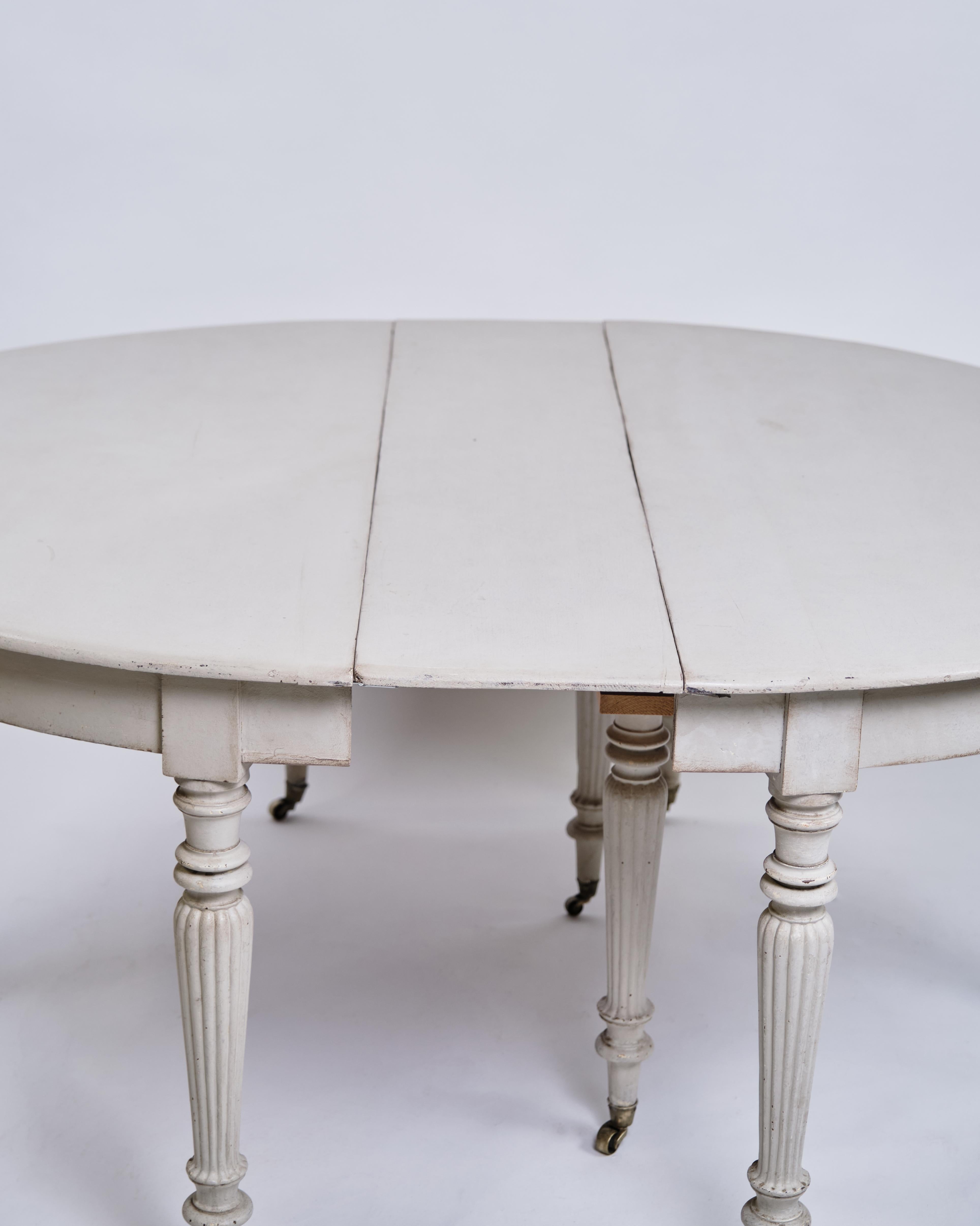 Round Dining Table / Moon Table Gustavian Style with Brass Wheels from 1780s For Sale 3