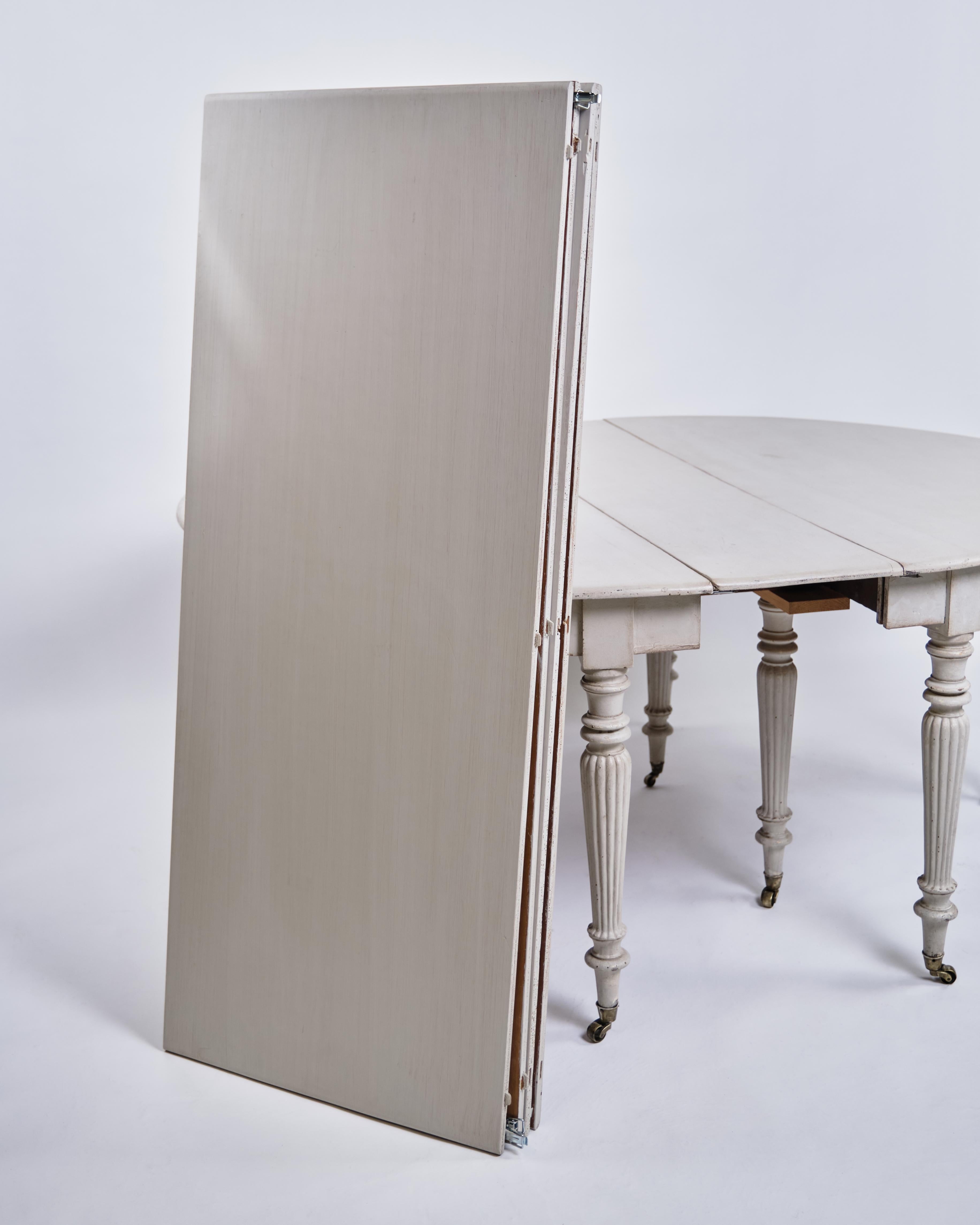 Round Dining Table / Moon Table Gustavian Style with Brass Wheels from 1780s For Sale 4