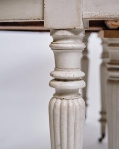 Round Dining Table / Moon Table Gustavian Style with Brass Wheels from 1780s