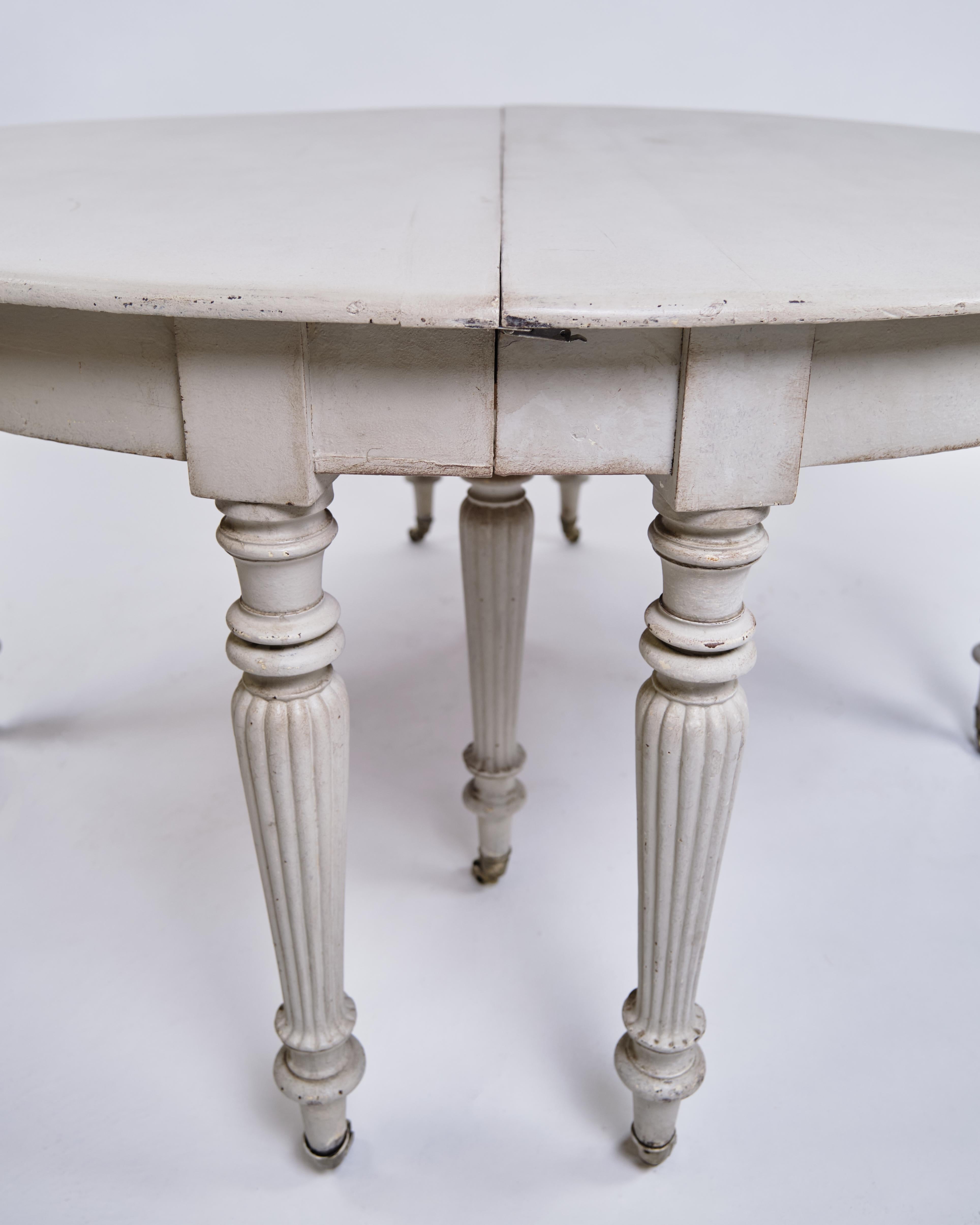 Danish Round Dining Table / Moon Table Gustavian Style with Brass Wheels from 1780s For Sale