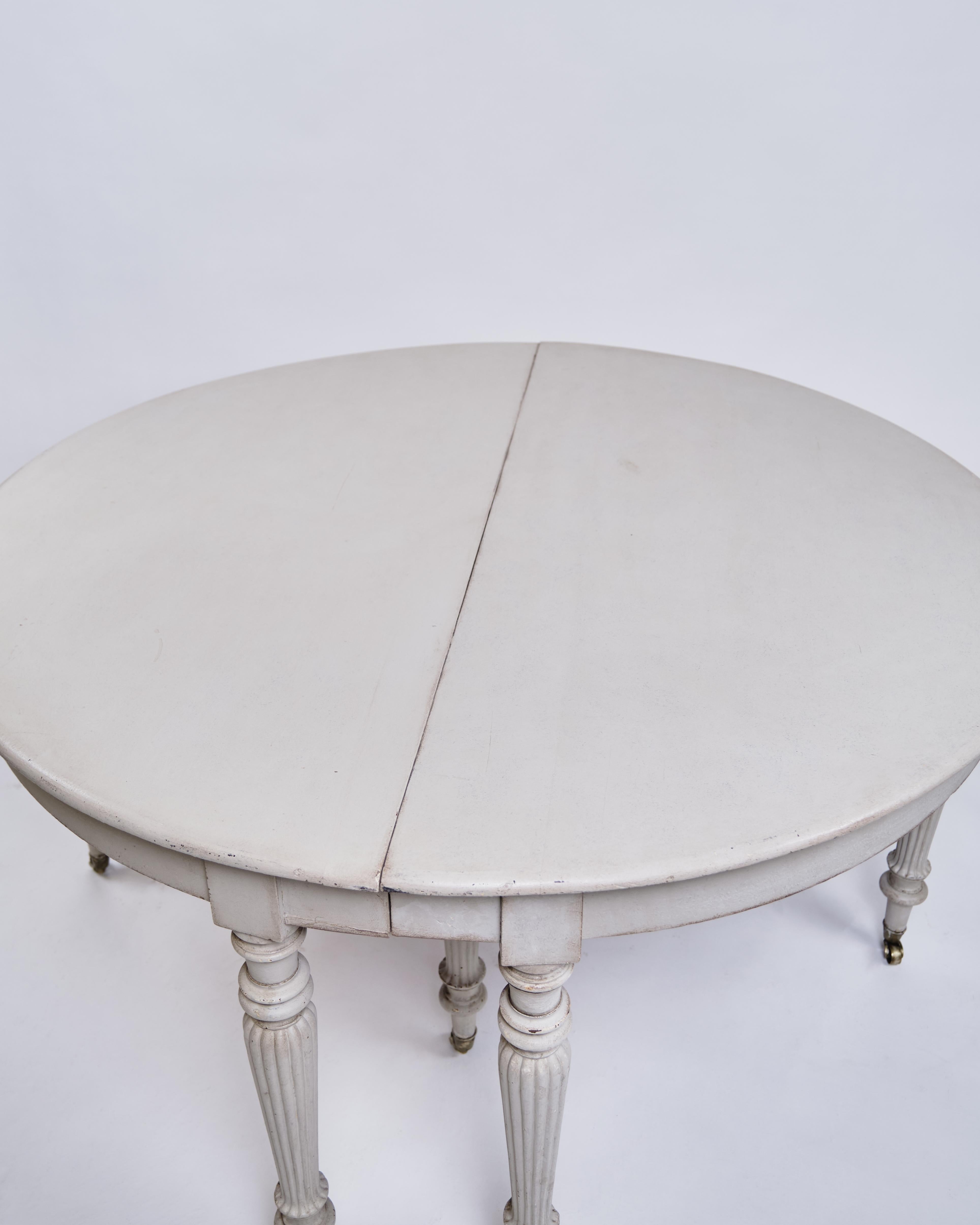 Late 18th Century Round Dining Table / Moon Table Gustavian Style with Brass Wheels from 1780s For Sale