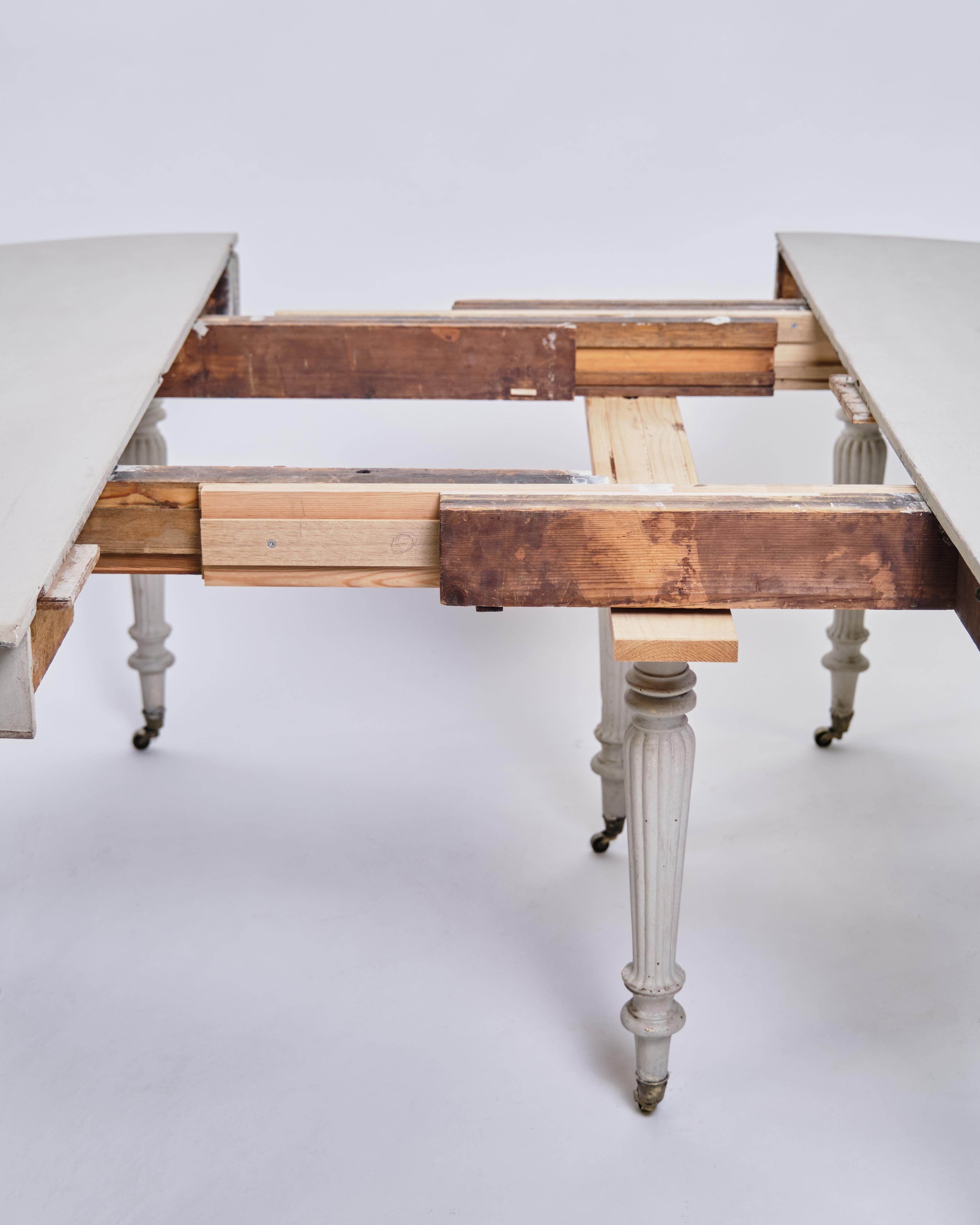 Oak Round Dining Table / Moon Table Gustavian Style with Brass Wheels from 1780s For Sale
