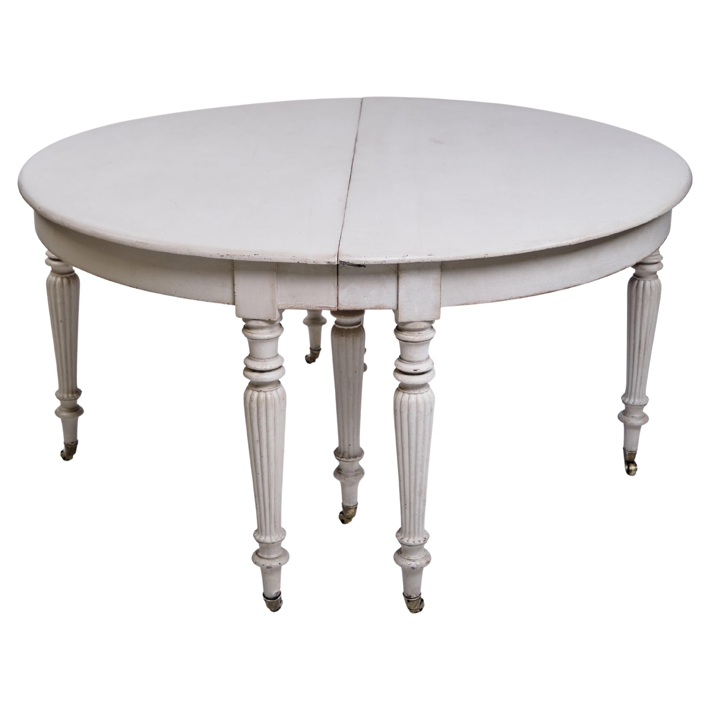 Round Dining Table / Moon Table Gustavian Style with Brass Wheels from 1780s