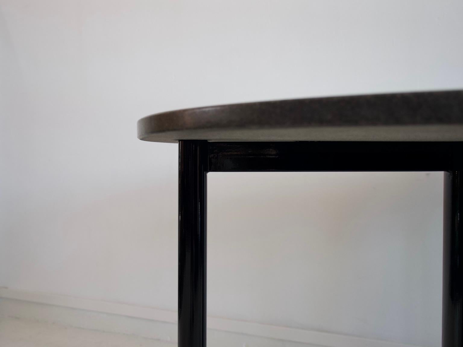 Round Dining Table of Black Lacquered Metal and Granite 4