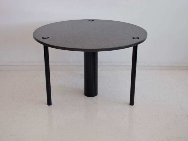Round Dining Table of Black Lacquered Metal and Granite For Sale at 1stDibs