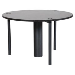 Round Dining Table of Black Lacquered Metal and Granite
