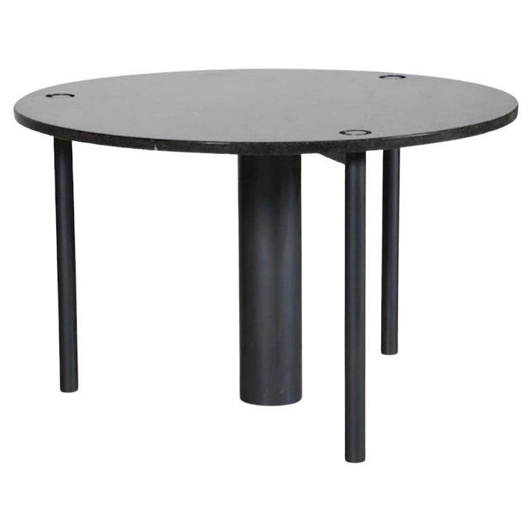 Round Dining Table of Black Lacquered Metal and Granite For Sale at 1stDibs