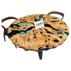 Round Olive Table - Wood Table - Round River Resin Table - Wooden Round Table