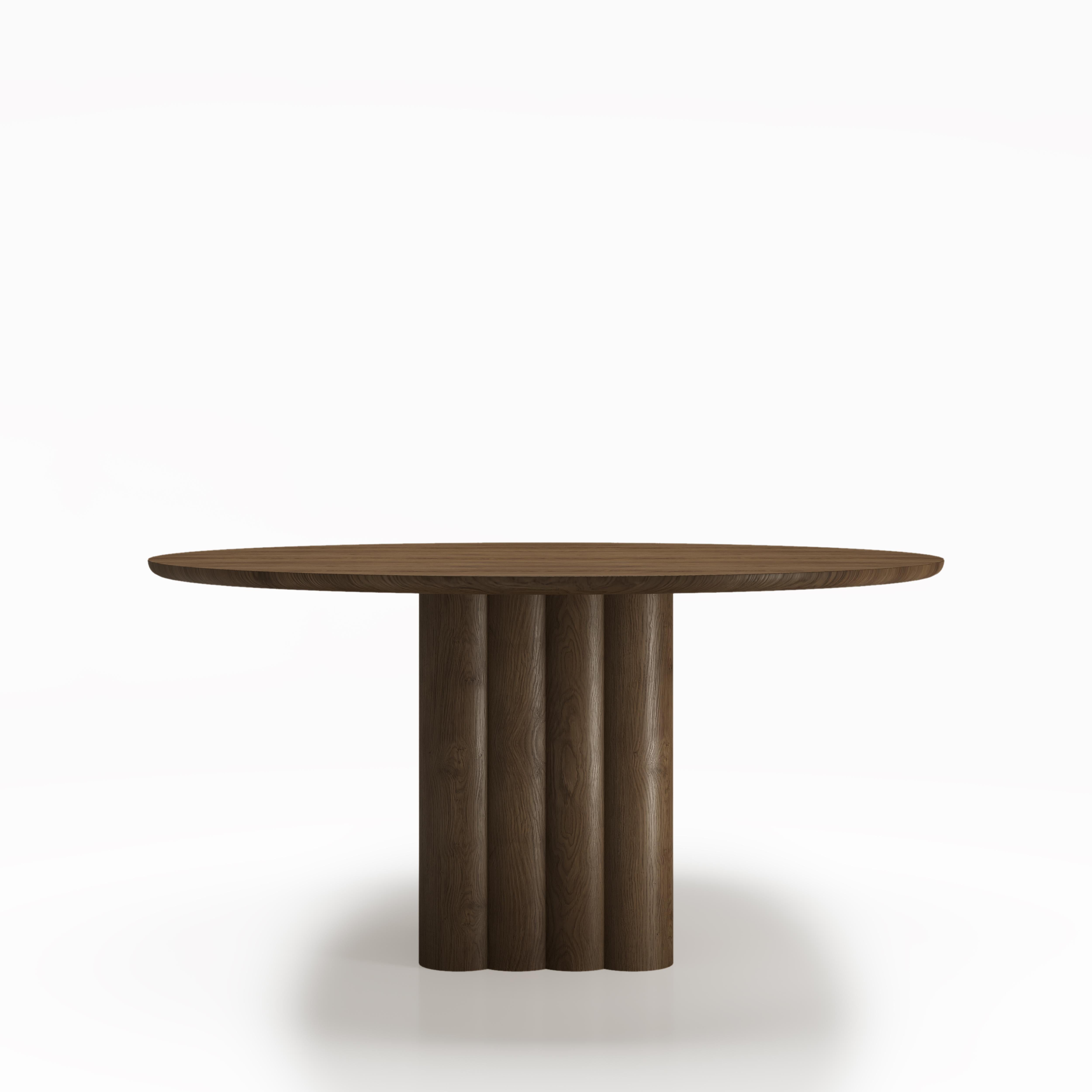 Contemporary Round Dining Table 'Plush' by Dk3, Smoked Oak or Walnut, 140 cm For Sale