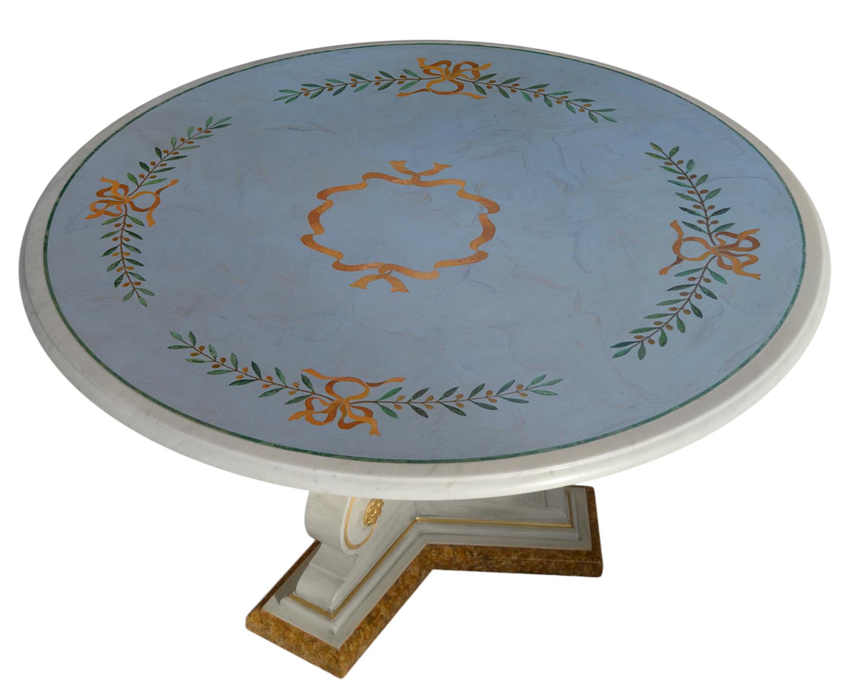 Dining table marble and scagliola inlays, handmade in Italy by Cupioli available In New Condition For Sale In Rimini, IT